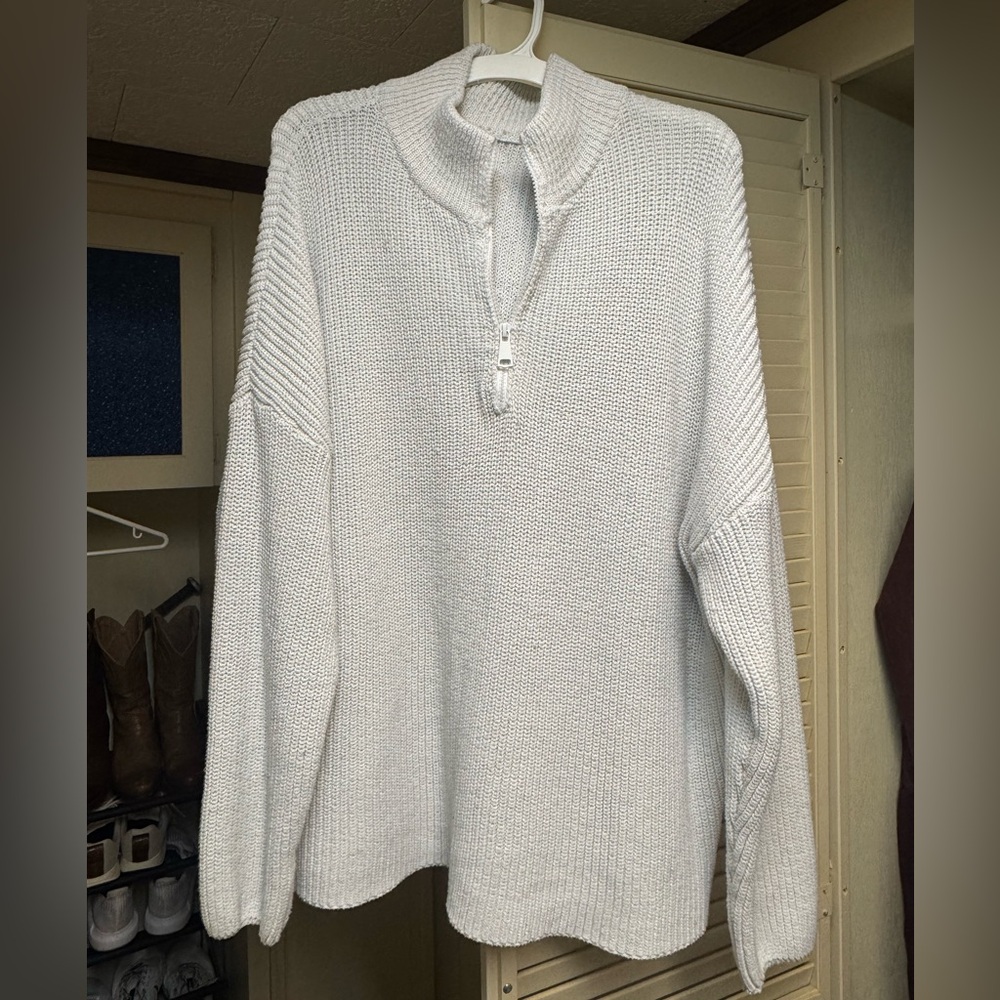 Women’s Oversized White Sweater with Half-Zip